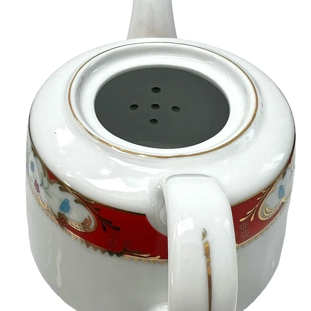 TIGER YEDI WHITE PORCELAIN RED/ORANGE FLORAL TEAPOT